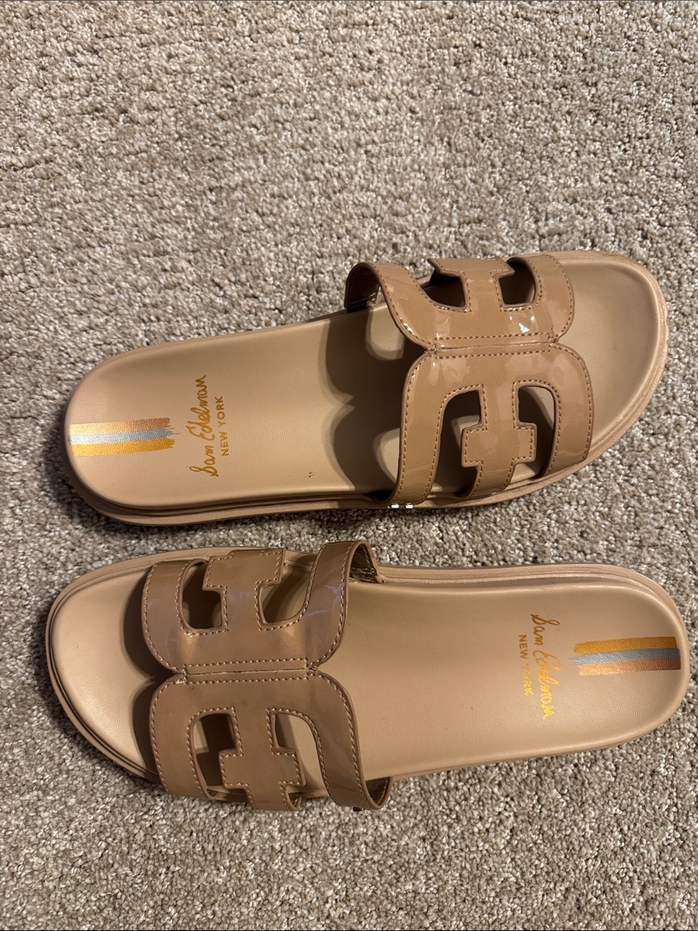 Sam Edelman Patent Tan Slide Sandals